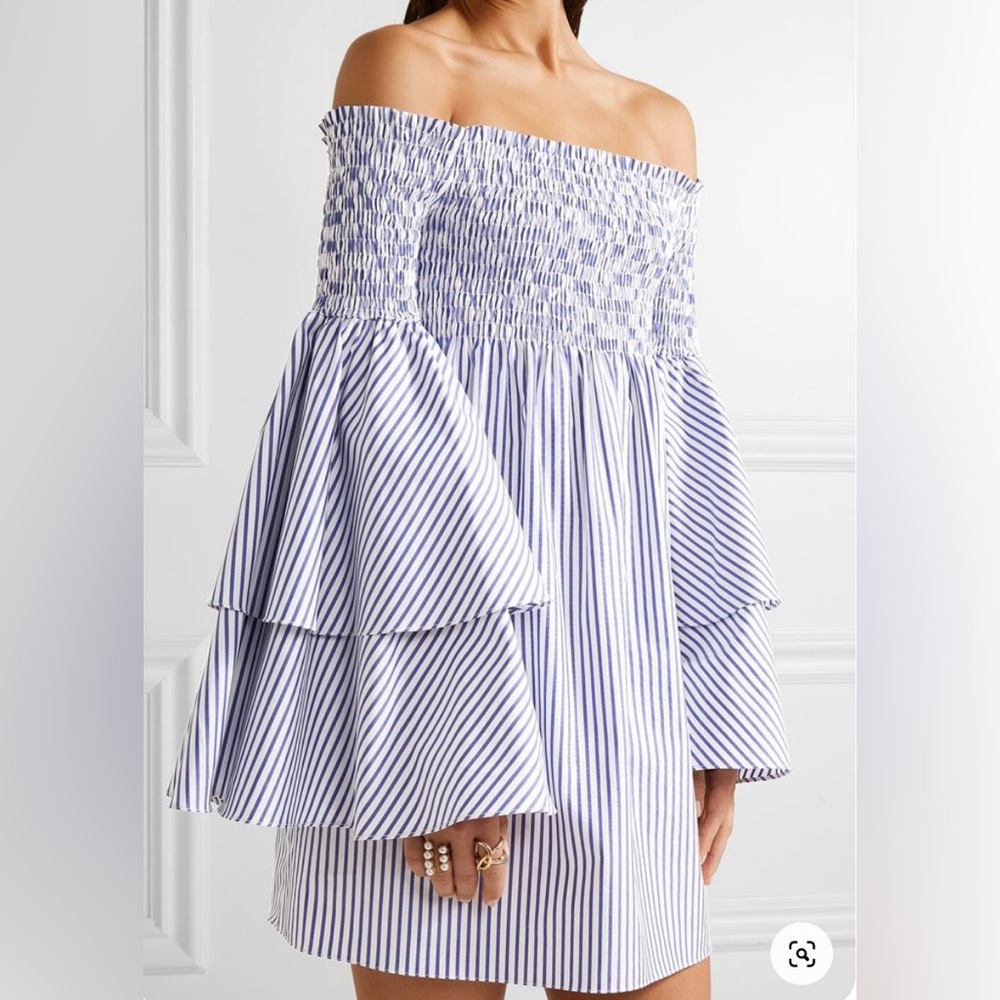 Brand new with tags Caroline Constas off the shoulder blue/white striped dress